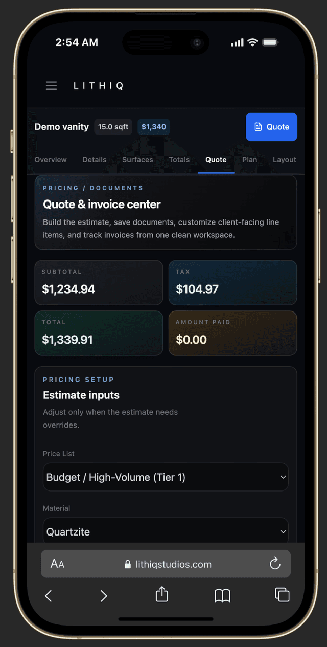 Mobile quote view