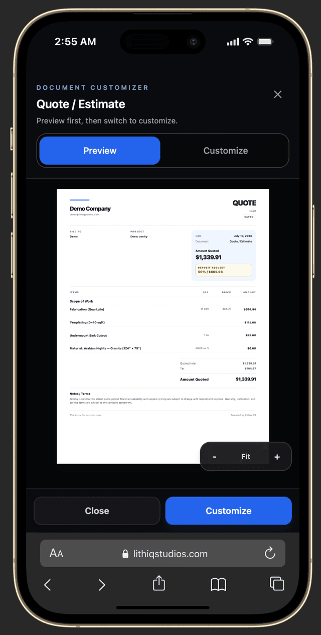 Mobile invoice view