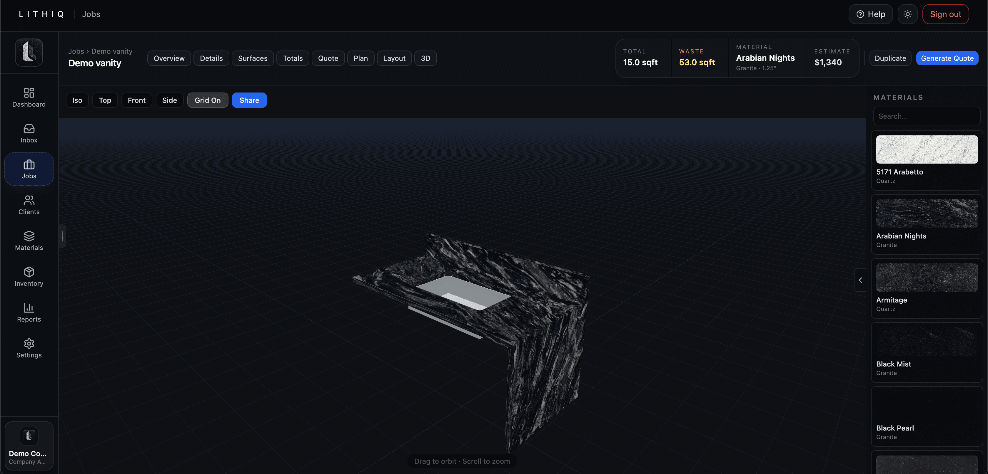 Lithiq 3D layout interface