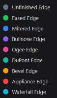 Edge profile tags and color coding in Lithiq estimating
